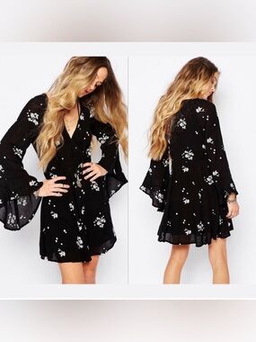 free people jasmine embroidered floral bell sleeve mini dress